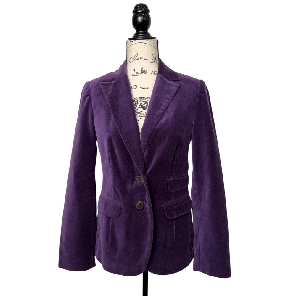 Boden Purple Solid 100% Cotton Velvet Blazer, 4